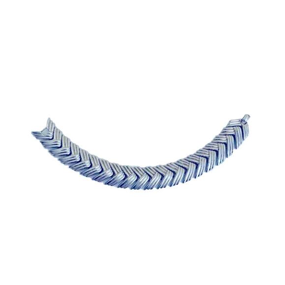 Vtg 60s Silver Tone Chevron Bracelet MCM Chunky Statement 50s - Picture 1 of 5